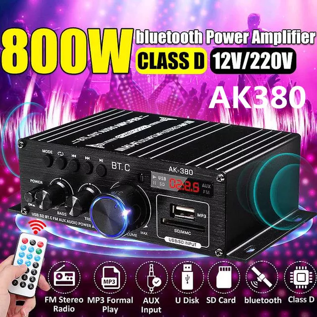 AK380/G8/AK370/AK270/AK170 800W 12V Casa Carro Hifi Amplificador De Potência Estéreo BASS Amplificador De Áudio Alto-falante Classe D Carro Casa Amplificador De Potência De Som