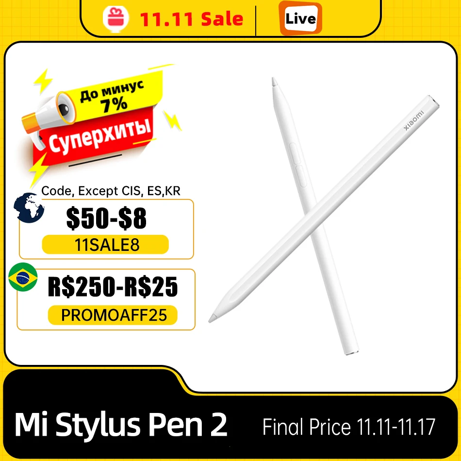 Xiaomi-Stylus Pen 2 Smart para Xiaomi Mi Pad 6 Pad 5 Pro Tablet, Sentido de Nível 4096, Fino, Grosso, Lápis de Desenho Magnético, Novo, 2023