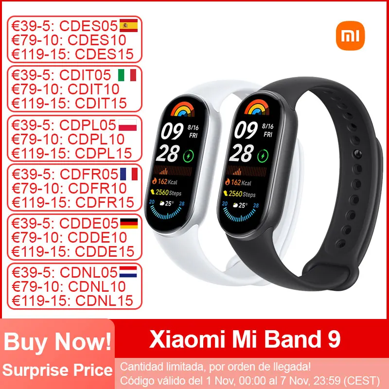 Xiaomi-Mi Band 9 Pulseira Inteligente, Tela AMOLED 1.62 