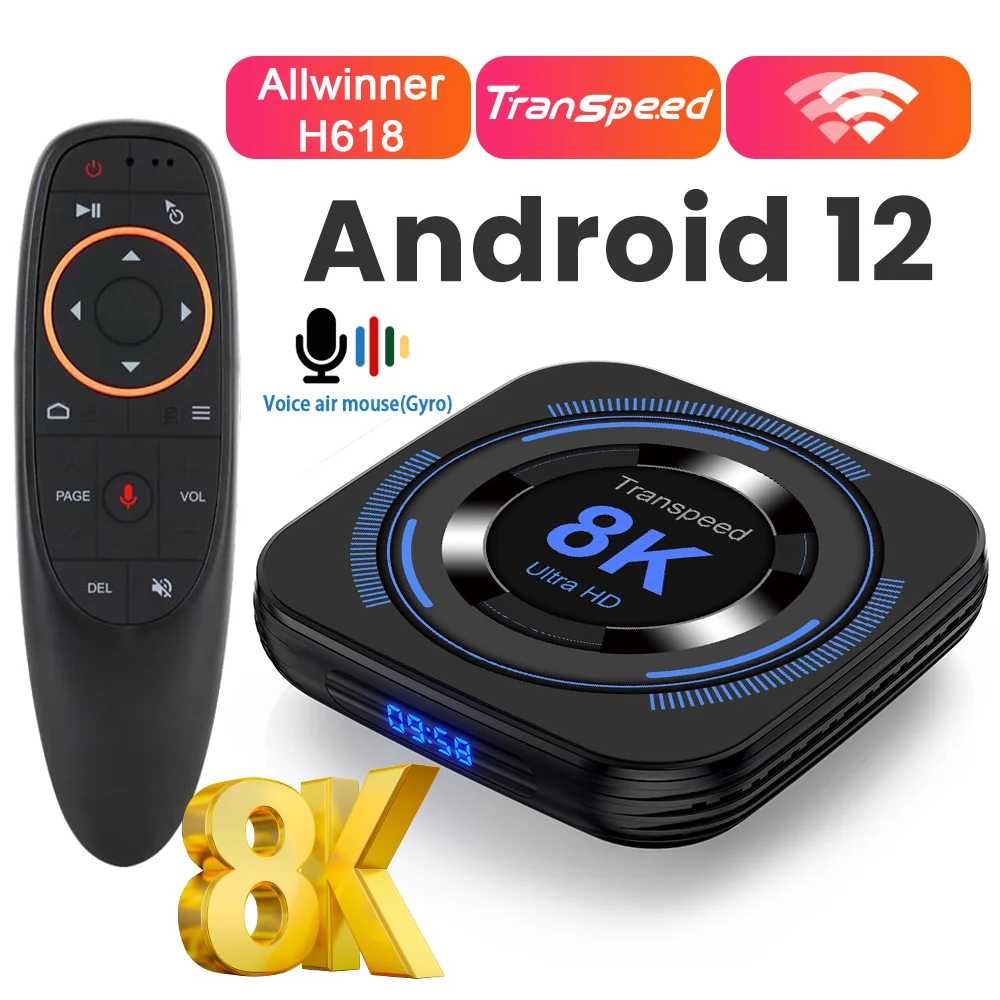 Transpeed Allwinner H618 Android 12 TV BOX Dual Wifi 32G64G Quad Core Cortex A53 Suporte 8K Vídeo 4K BT4.0 Set top box