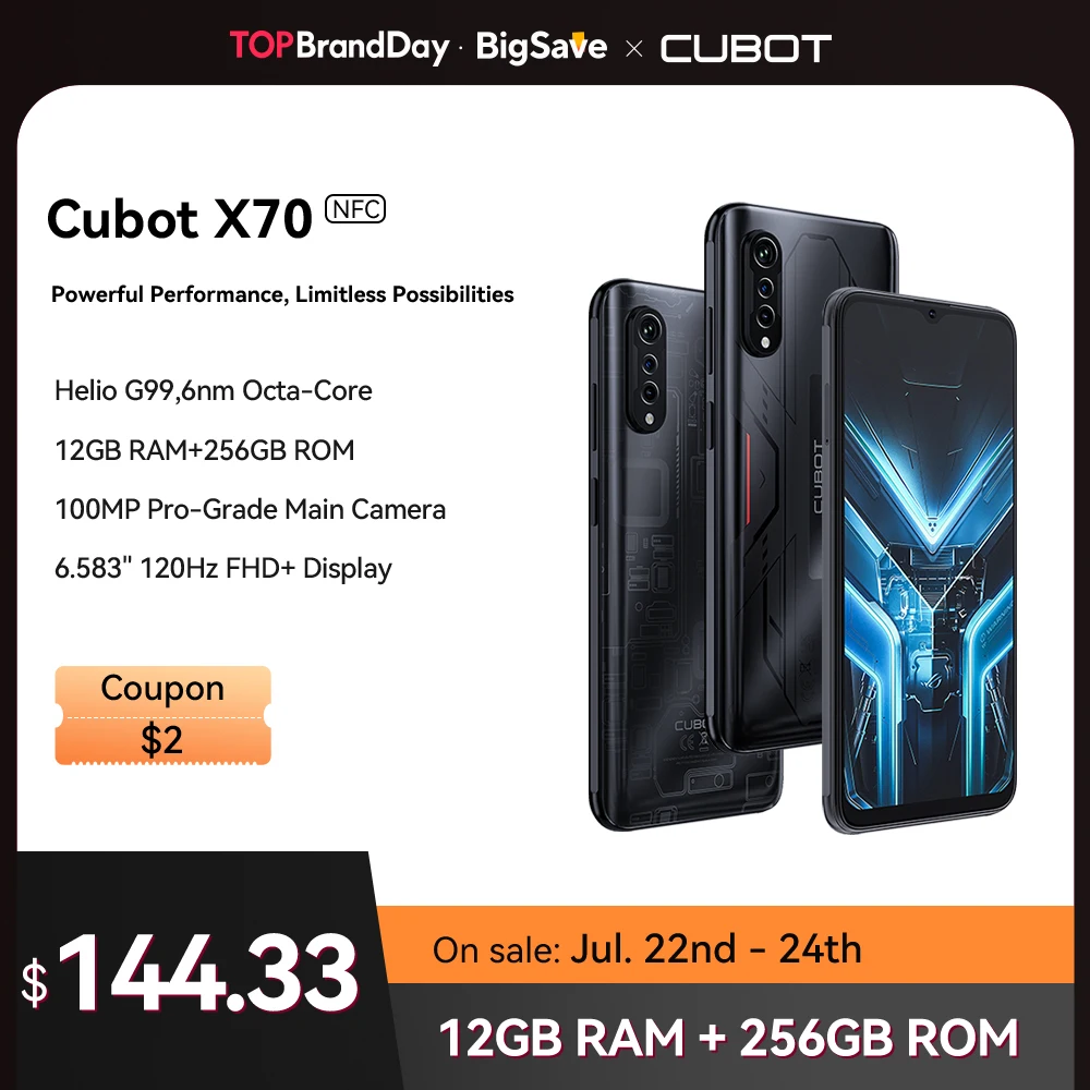 Cubot X70, Smartphone Android 13, Helio G99, Octa-core, tela FHD+ de 120 Hz e 6,583