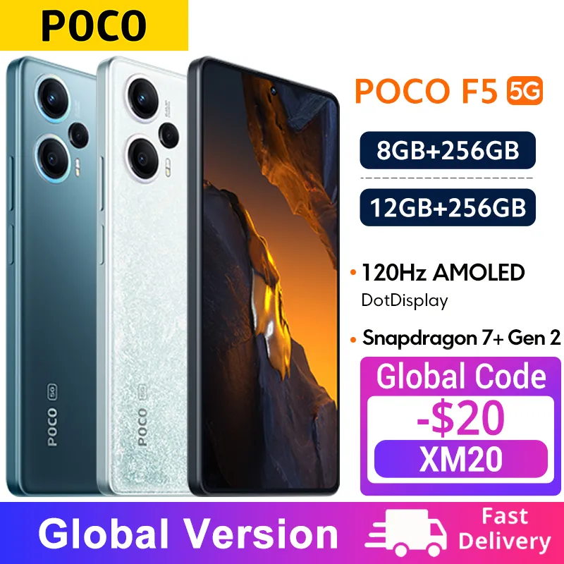 POCO-F5 Câmera Tripla 5G com Octa Core, Versão Global, Snapdragon 7 +, Gen 2, 120Hz, AMOLED DotDisplay, 64MP, 67W, OIS, NFC