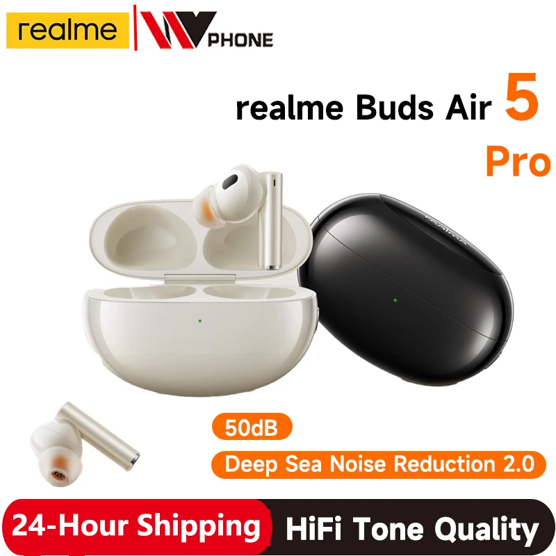 Realme Buds Air 5 Pro Fones De Ouvido Sem Fio, Versão Global, Fones De Ouvido Bluetooth, Cancelamento De Ruído Ativo 50dB, LDAC, Bluetooth 5.3