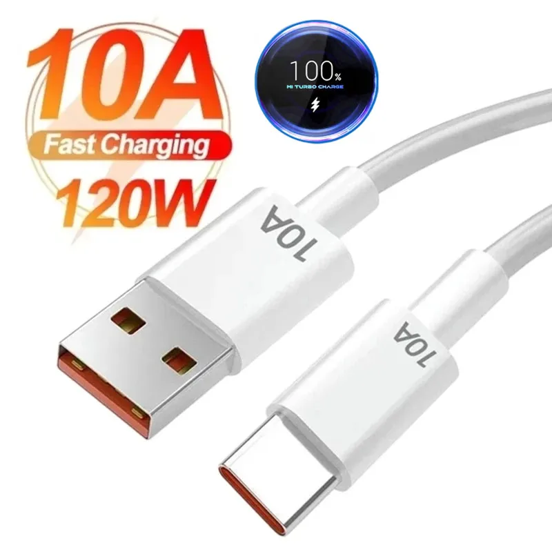 Cabo USB Super Rápido Tipo C, Carregamento Turbo Rápido, Cabo de Dados, Huawei Mate 50, Xiaomi Redmi, Honor, 10A, 120W