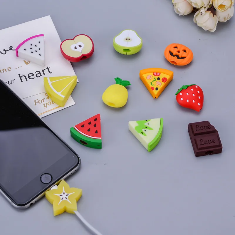 Bonito Dos Desenhos Animados Do Telefone USB Cable Protector Para Apple iphone Cable Chompers Cord Fruit Bite Charger Suporte do fio Organizador Proteção