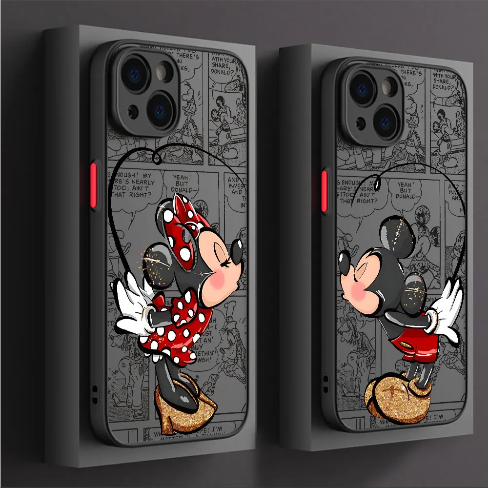 Capa fosca para Apple iPhone 15 Pro Max 13 14 Plus 12 Mini 11 Pro XR 8 SE 7 6S XS MAX Capa Disney Mickey e Minnie