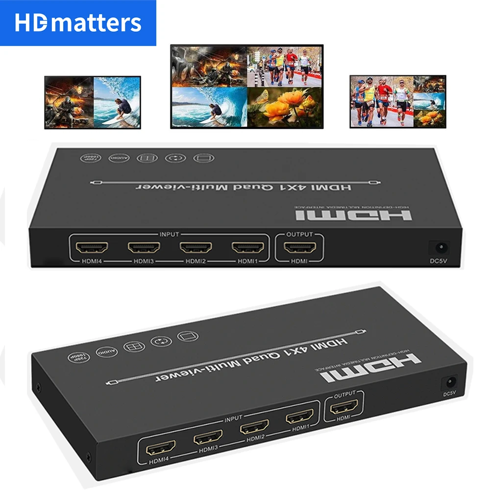 Entrada HDMI Multi-viewer 4x1 4, Divisor de tela 4K, Caixa de visualização HDMI sem emenda