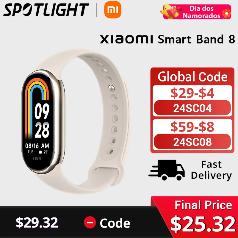 Xiaomi Versão Global Smart Band 8 Monitor de Oxigênio Sanguíneo 1.62 ''Tela AMOLED 16 Dias de Vida da Bateria