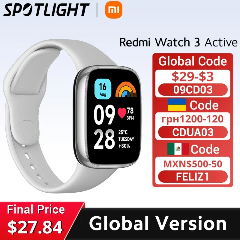 Xiaomi-Redmi Watch 3 Active display LCD, freqüência cardíaca, sangue, oxigênio, freqüência cardíaca, Bluetooth, chamada de voz, mais de 100 modos esportivos, 1,83 polegadas, [Estreia mundial]