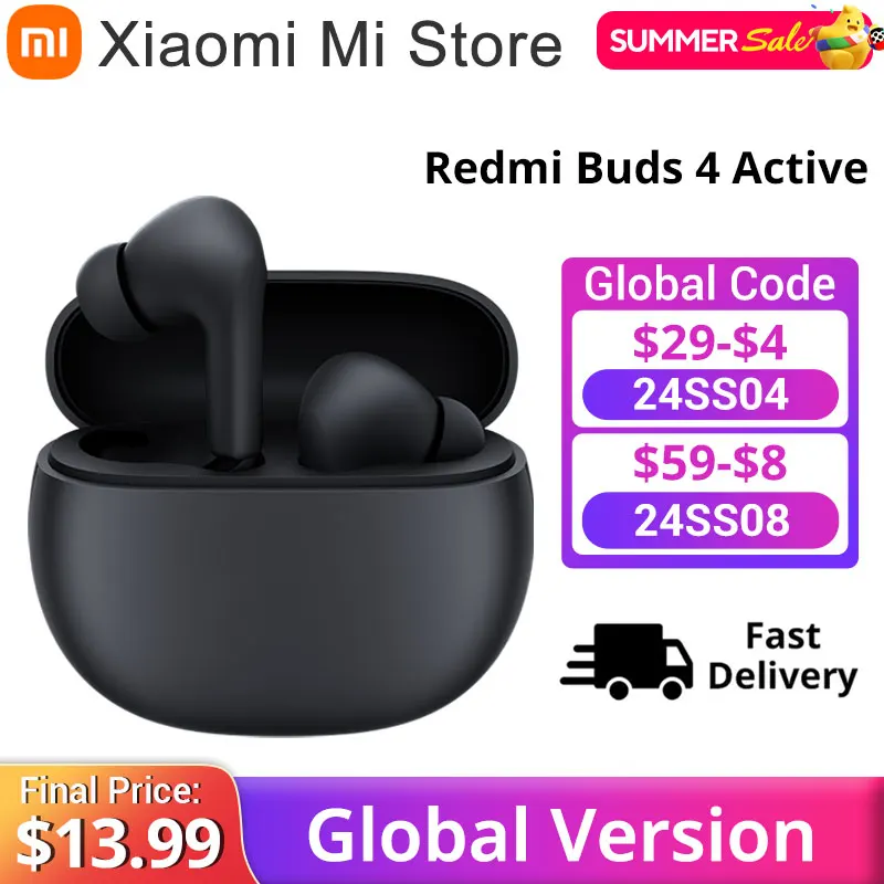 Xiaomi-Redmi Buds 4 com cancelamento de ruído, fone de ouvido ativo, até 28 horas ouvindo, Bluetooth 5.3, chamadas claras, versão global, novo