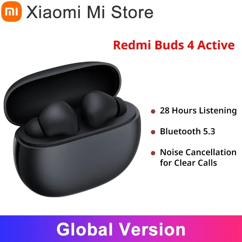 Xiaomi-Redmi Buds 4 Active com cancelamento de ruído, fone de ouvido ativo, até 28 horas ouvindo, Bluetooth 5.3, chamadas claras, versão global, novo
