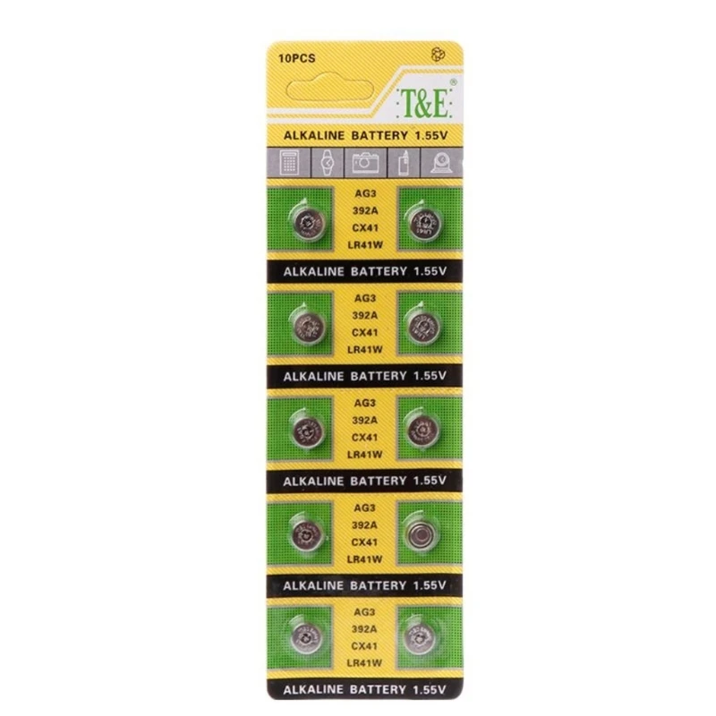 Bateria alcalina da moeda da pilha, baterias do botão, corrente da lâmpada, relógio, brinquedo, 1.55V, SR41, 192, L736, 384, SR41SW, CX41, LR41, 392, 10 PCes