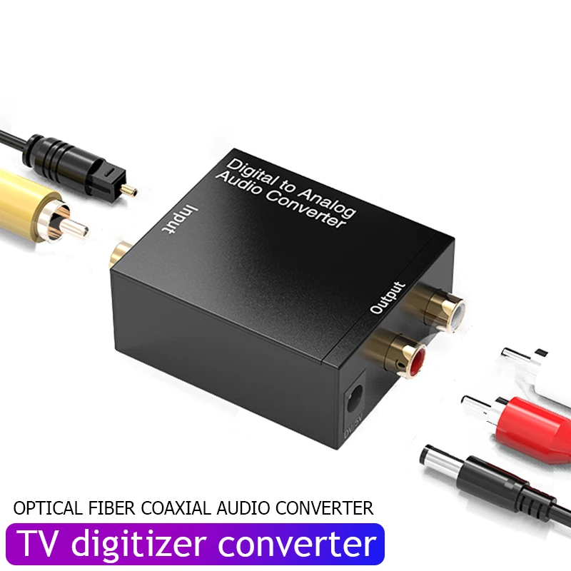 Conversor de Áudio Digital para Analógico, RCA, Coaxial, Fibra Óptica, Saída Analógica DAC, Adequado para TV Áudio