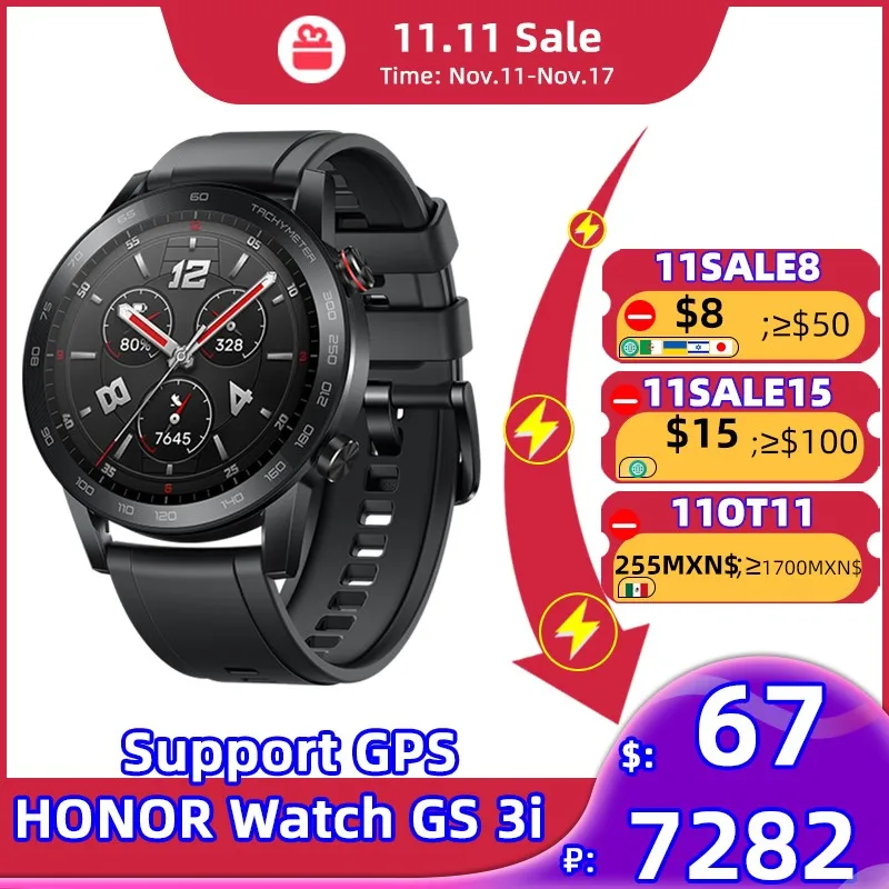 Honor-gs 3i relógio inteligente, gps, monitor de oxigênio no sangue, 1,39 polegadas tela colorida amoled, bluetooth, 5atm