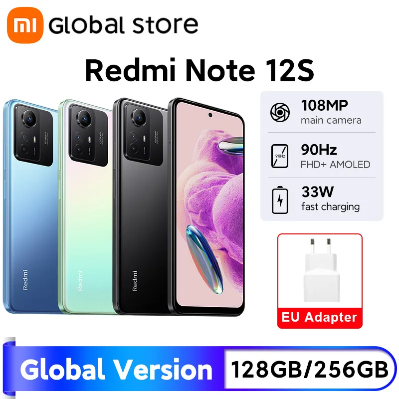 Versão global xiaomi redmi note 12s smartphone mtk helio g96 108mp câmera 5000mah 90hz 6.43 