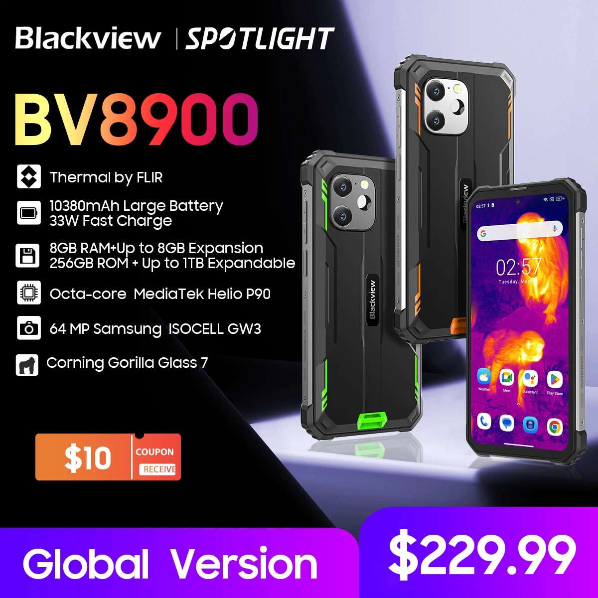 Blackview-BV8900 Máquina Robusta Android 13, Helio P90 Octa Core, Térmica por FLIR, 16GB, 256GB, 6.5 