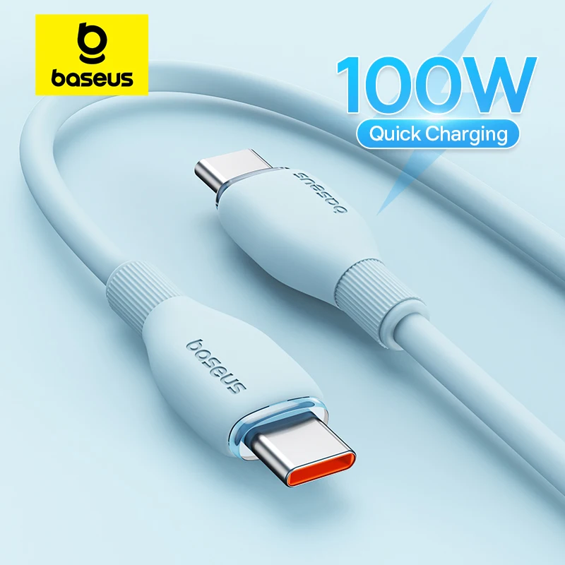 Baseus-USB C Cabo de Carregamento Rápido para Samsung, Xiaomi, Huawei, Macbook Data Wire, Cabo de Carregamento, Soft TPE, PD, 100W, 15