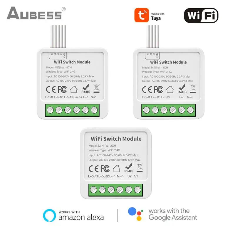 Tuya Mini Interruptor Inteligente, Wi-Fi, Zigbee, Suporte de Controle de 2 Vias, Alexa, Google Home, Yandex Alice, 1 Gang, 2 Gang, 3 Gang, 4 Gang, 16A