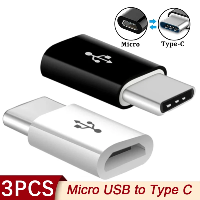 Micro USB fêmea para tipo C macho adaptador, conversor OTG, Micro-B para USB-C conector, cabo de carregamento, acessórios do telefone, 1 pc, 3pcs