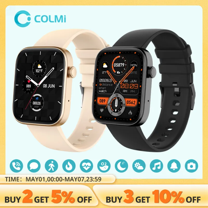 COLMI-P71 Smartwatch para homens e mulheres, chamada por voz, monitoramento de saúde, IP68 impermeável, notificação inteligente, assistente