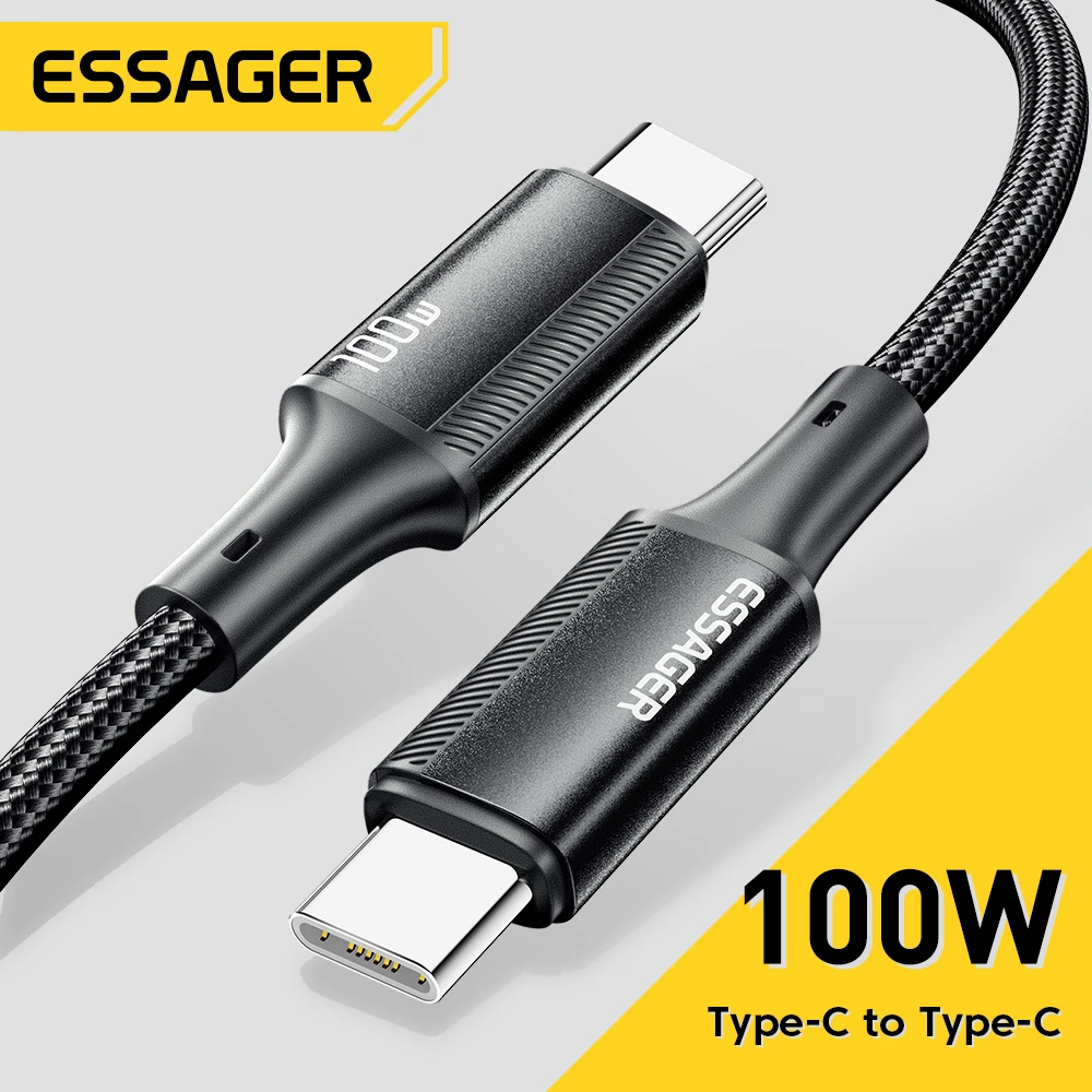 Essager-Tipo C Cabo de carregamento rápido para celular, PD 100W, USB Tipo-C, 5A, MacBook, iPad, Oneplus, Xiaomi, iPhone 15