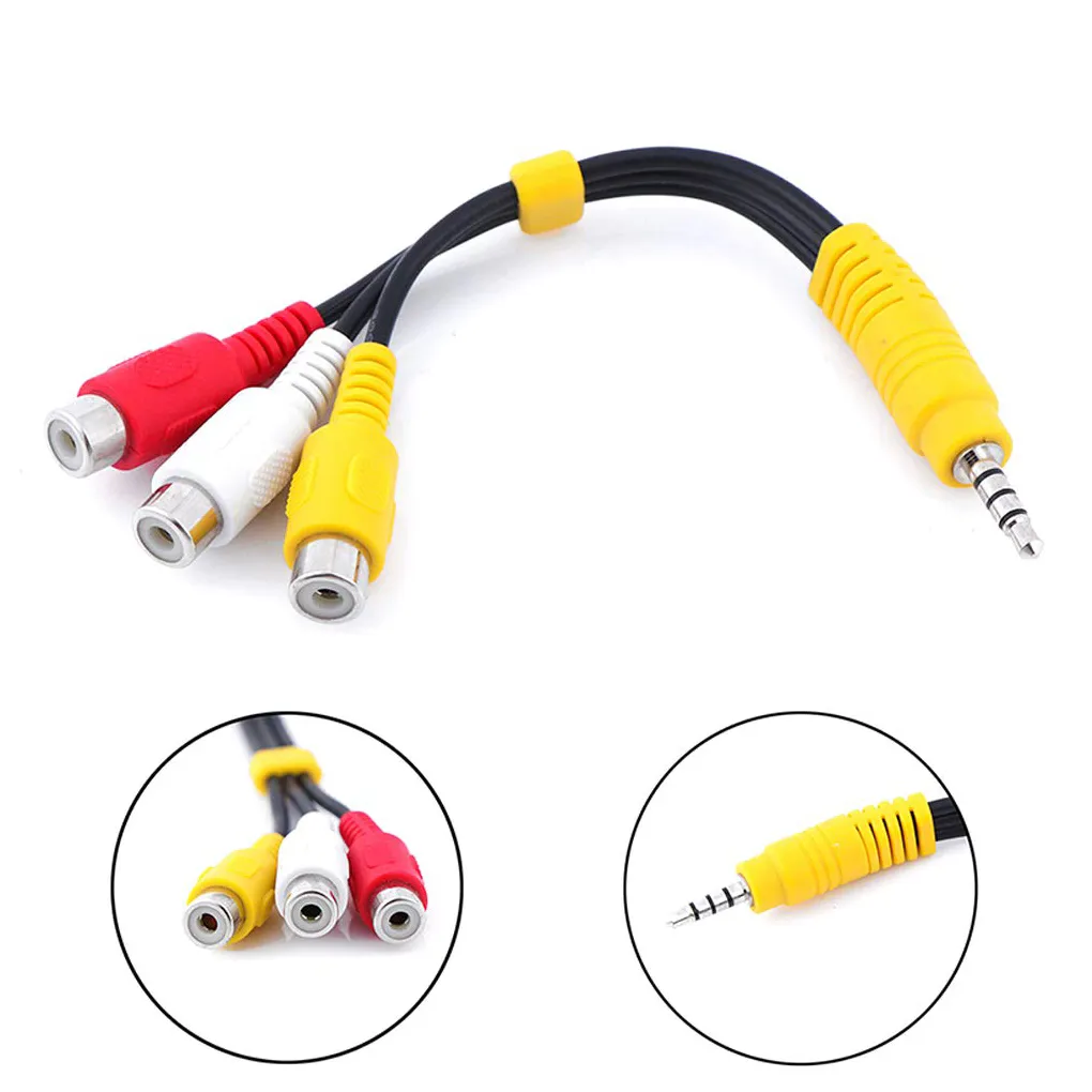 Cabo de áudio e vídeo fêmea, divisor 3, 5mm a 3 RCA, cabo adaptador AV composto para TV, videocassete, projetor