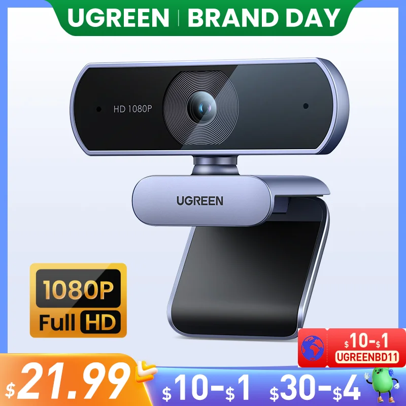 UGREEN-Mini Webcam USB para Computador Portátil, Câmera Web, Microfones Duplos, HD 1080P, Zoom, Chamadas de Vídeo, 2K, Adequado para Youtube, Computador