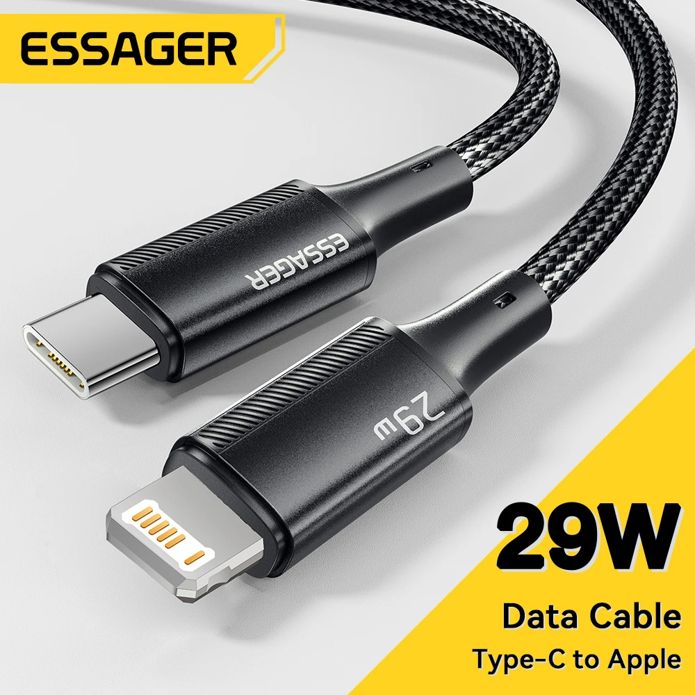 Essager-Cabo de Carregamento Rápido USB C, Tipo C para Iluminação, Fio Data, iPhone 14, 13, 12, 11 Pro Max, Xs Plus, 29W, iPad, Macbook