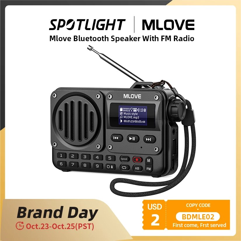 MLOVE-alto-falante super portátil Bluetooth, rádio FM, tela LCD, antena, entrada AUX, disco USB, cartão TF, MP3 Player, BV800