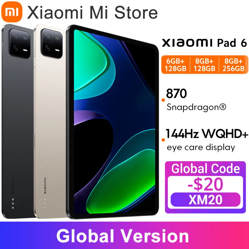 Xiaomi-Versão Global Pad 6, Snapdragon Pad®Tablet de carregamento rápido para exibição Eye Care, WQHD, 870, 33W, câmera de 13MP, 8840mAh, 144Hz, 11