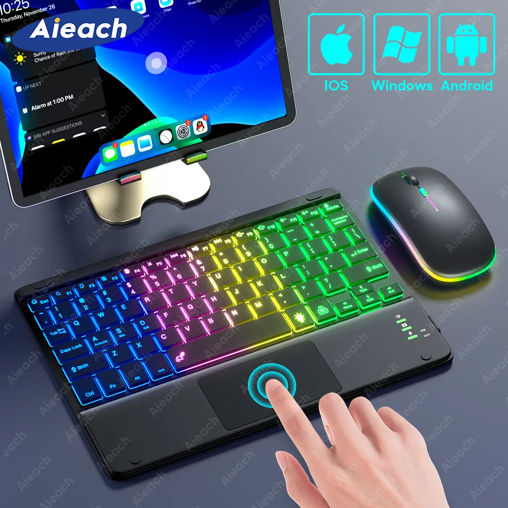 Teclado Bluetooth sem fio com Touchpad, Tablet retroiluminado recarregável, Android, Xiaomi Pad 5, 6 Pro, iPad 9th, 10th Gen