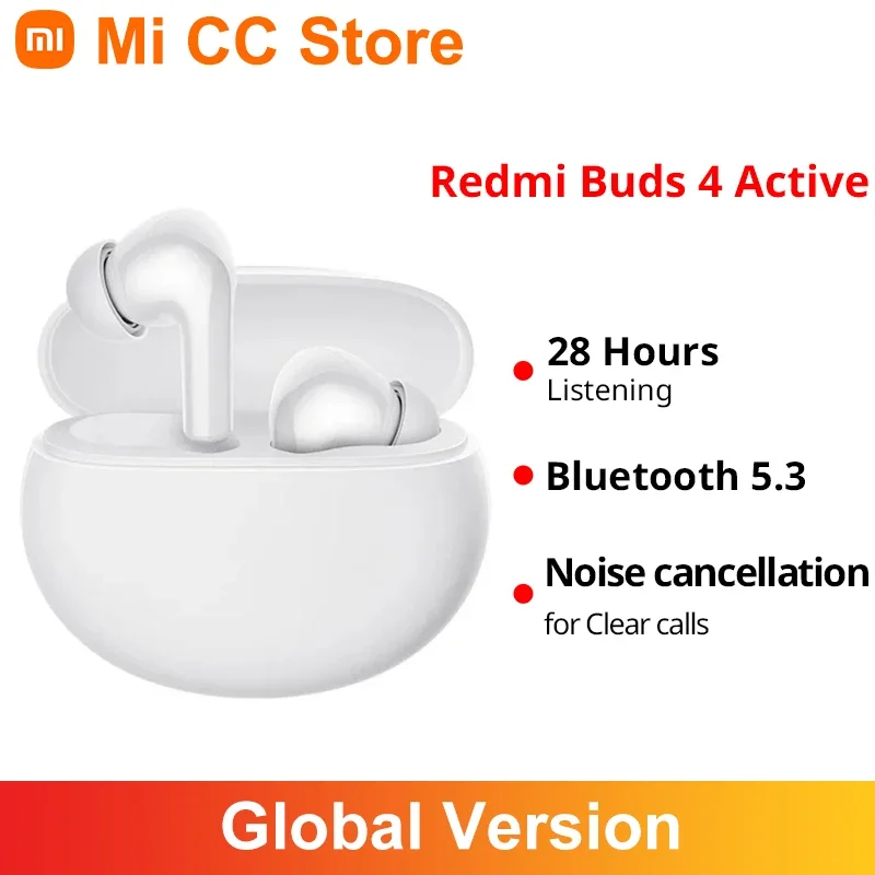 Redmi Buds 4, Auriculares Ativos até 28 Horas, Audição, Bluetooth 5.3, Cancelamento de Ruído para Chamadas Limpas