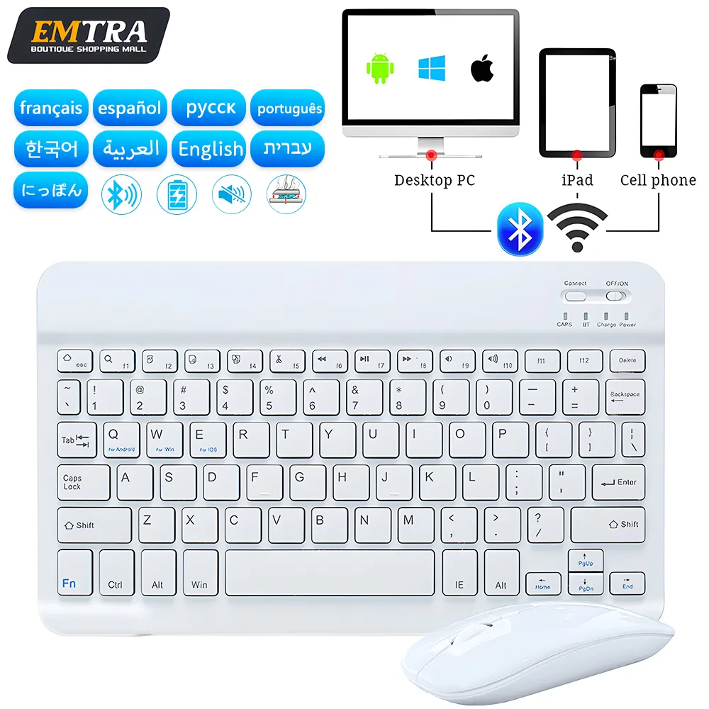 EMTRA-Teclado e Mouse Bluetooth Sem Fio, iPad Air 5 Pro, 12.9 Tecaldo, Xiaomi, Samsung