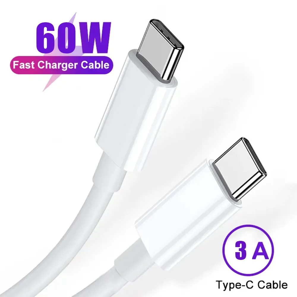 Cabo de carregamento rápido tipo C, cabo de fio carregador para Macbook, iPad, Samsung, Xiaomi, Huawei Honor, USB C, PD, 60W