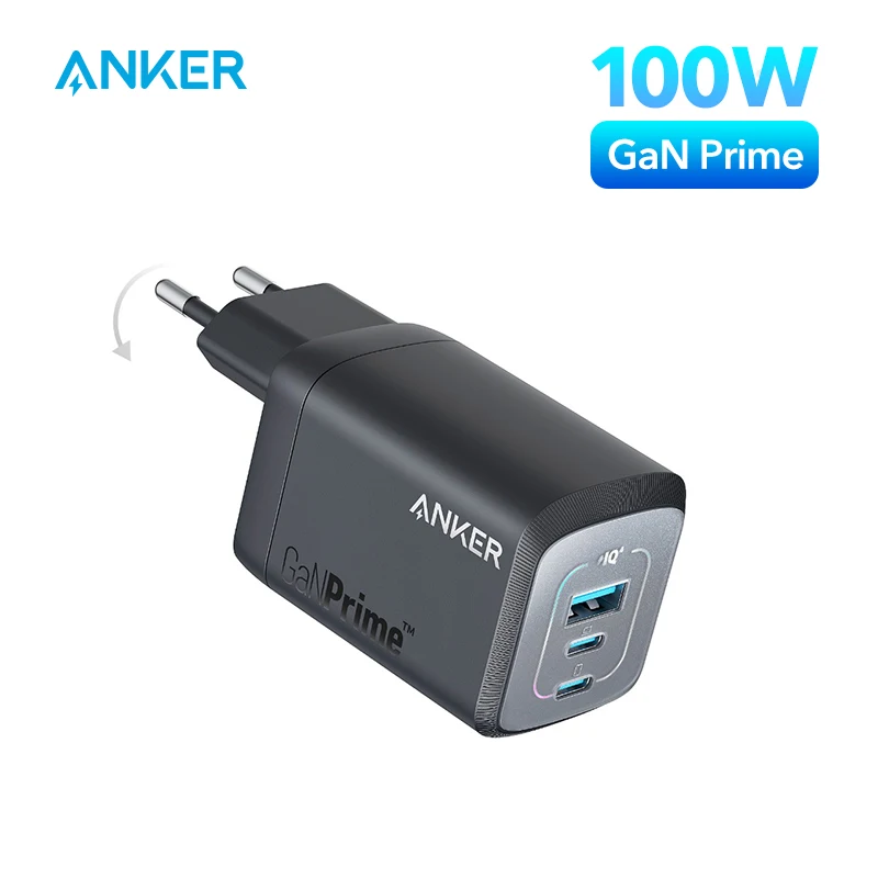 Anker-Prime USB C Charger, GaN carregador de parede, 3 portas compacto rápido PPS carregador, iPhone 15, tipo C, iPhone 15, 100W