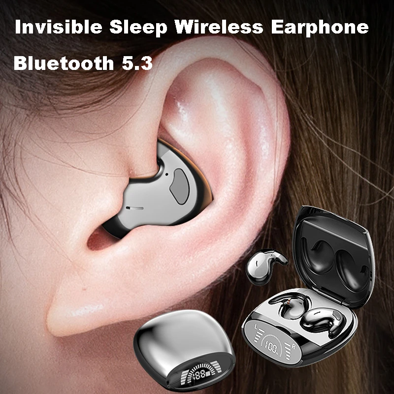 TWS Mini Fones De Ouvido Sem Fio, Fones De Ouvido Invisíveis Do Sono, Cancelamento De Ruído Oculto, Fone De Ouvido Minúsculo, Estéreo Esportivo, Bluetooth 5.3