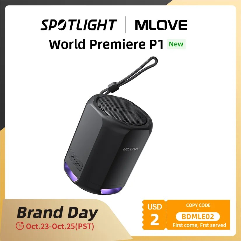 MLOVE-P1 Alto-falante Bluetooth Portátil, Bluetooth 5.3, Luzes RGB, Som Compacto de Alta Fidelidade, Conexão TWS, Estreia Mundial