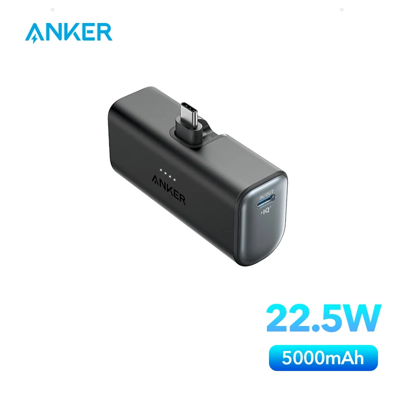 Carregador portátil Anker-nano, 5000mah, 22.5w, com conector usb-c dobrável, bateria sobressalente para iphone 15/samsung s22