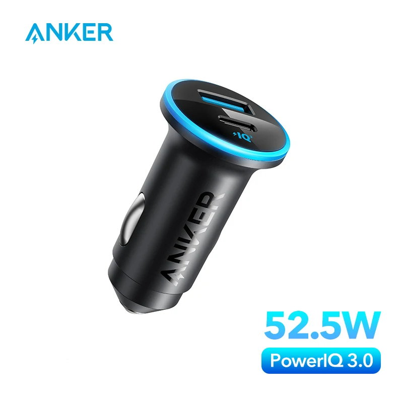 Anker-adaptador do carregador do carro, isqueiro do USB C, 323, 30W, 3.0 poderoso, carregamento rápido, 52.5W