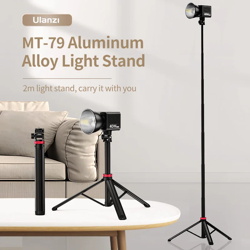 Tripé extensível Ulanzi MT-79 com parafuso de 1/4 '' para câmera DSLR Smartphone Tripé de microfone com luz de preenchimento