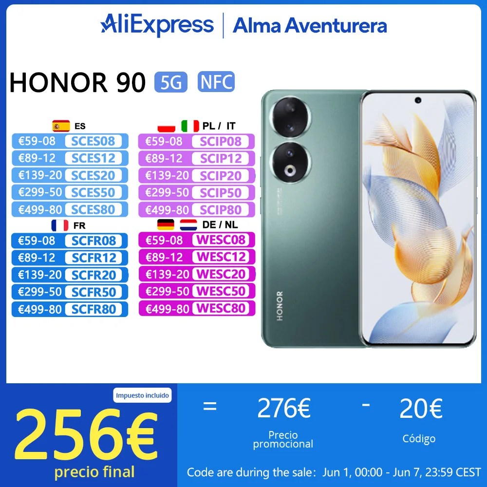 Honor 90 Smartphones, 5G,NFC,6,7 polegadas, Snapdragon 7 Gen 1 Edição Acelerada, 256GB/512GB,200MP,SuperCharge 66W,5000 mAh, versão global