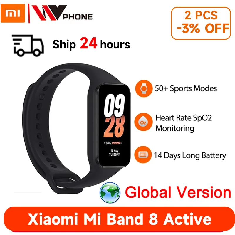 Pulseira Inteligente Xiaomi-Mi Band 8, Versão Global, Display TFT de 1.47 