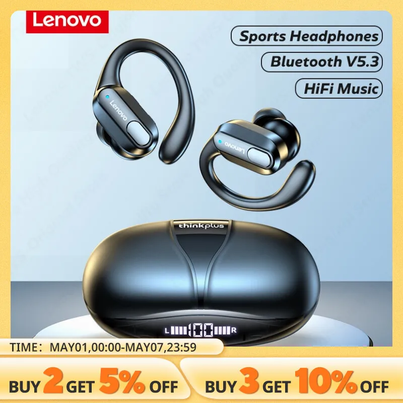 Lenovo XT80 Sports Wireless Headphones com microfone, controle de botão, LED Power Display, som estéreo hi-fi