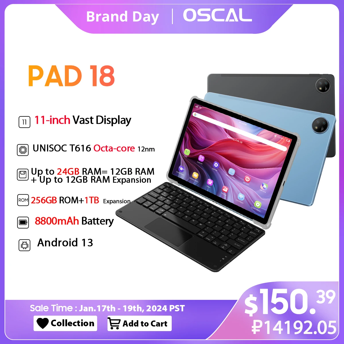 Oscal Pad 18 Tablet, Estreia Mundial, 24GB, 12 GB, 256GB, 11 