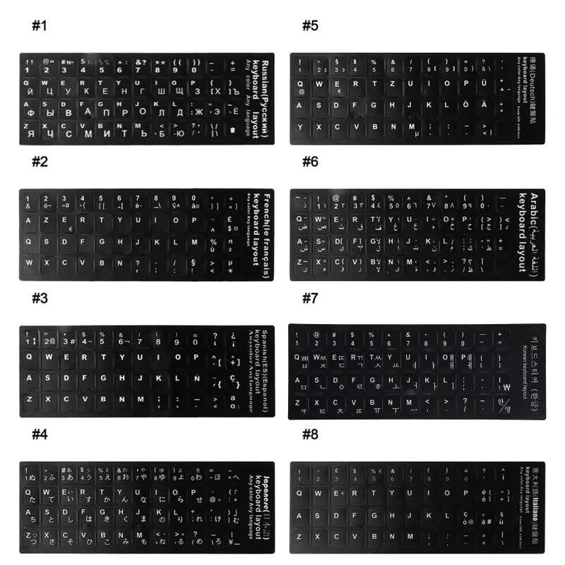 Russo francês espanhol japonês alemão árabe coreano letras adesivos teclado à prova dwaterproof água alfabeto adesivo universal