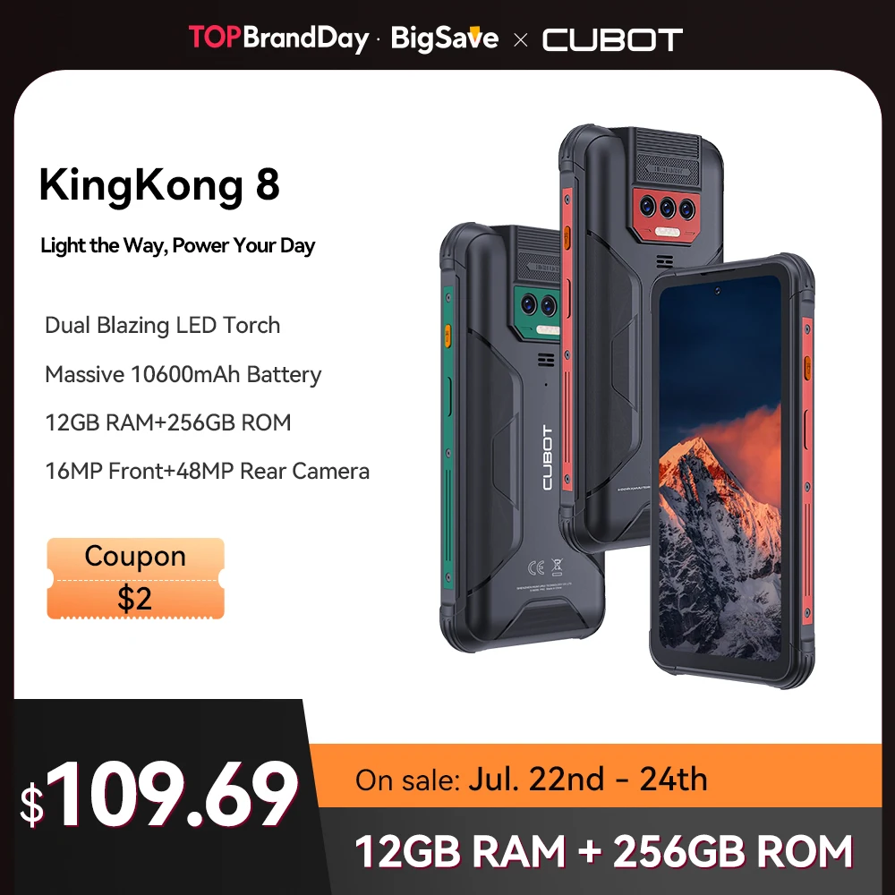 Cubot KingKong 8, robusto smartphone Android 13, 12 GB de RAM (6 GB + 6 GB estendidos), 256 GB de ROM, bateria de 10600 mAh, tela de 6,528 polegadas, câmera de 48 MP, 4G celular, adicionar ao carrinho