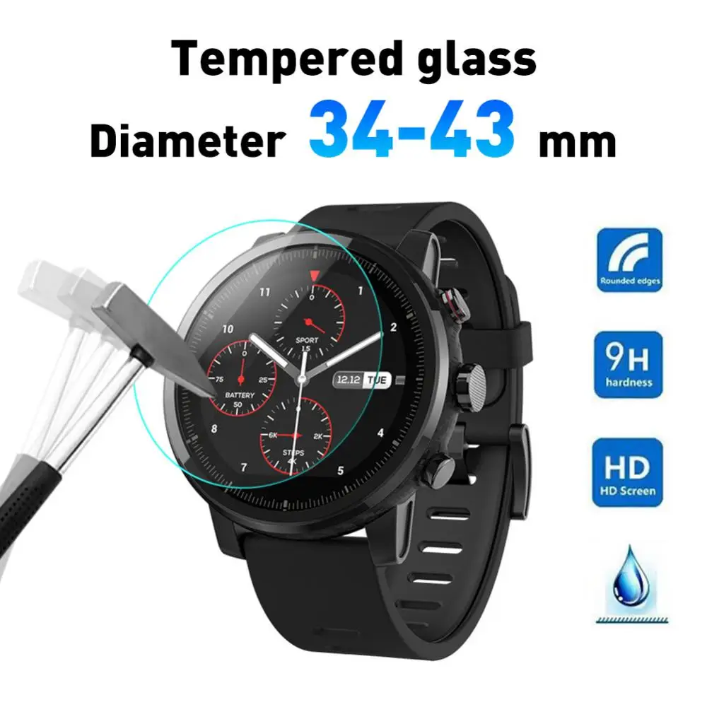 Película protetora de tela de vidro temperado para relógios redondos, Screen Guard para relógio inteligente, diâmetro 34mm, 35mm, 36mm, 37mm, 38mm, 39mm, 40mm, 41mm, 42 milímetros, 43 milímetros, 2 PCes