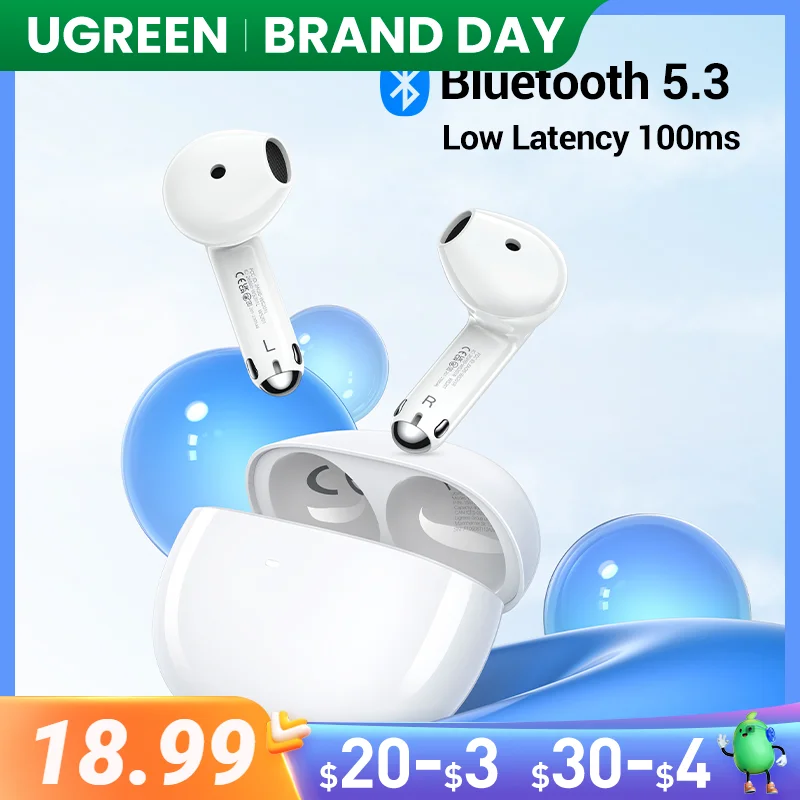 UGREEN-TWS Fones de ouvido HiTune H5, fones sem fio, microfone duplo, redução de ruído, intra-auriculares, handfree, fones de ouvido