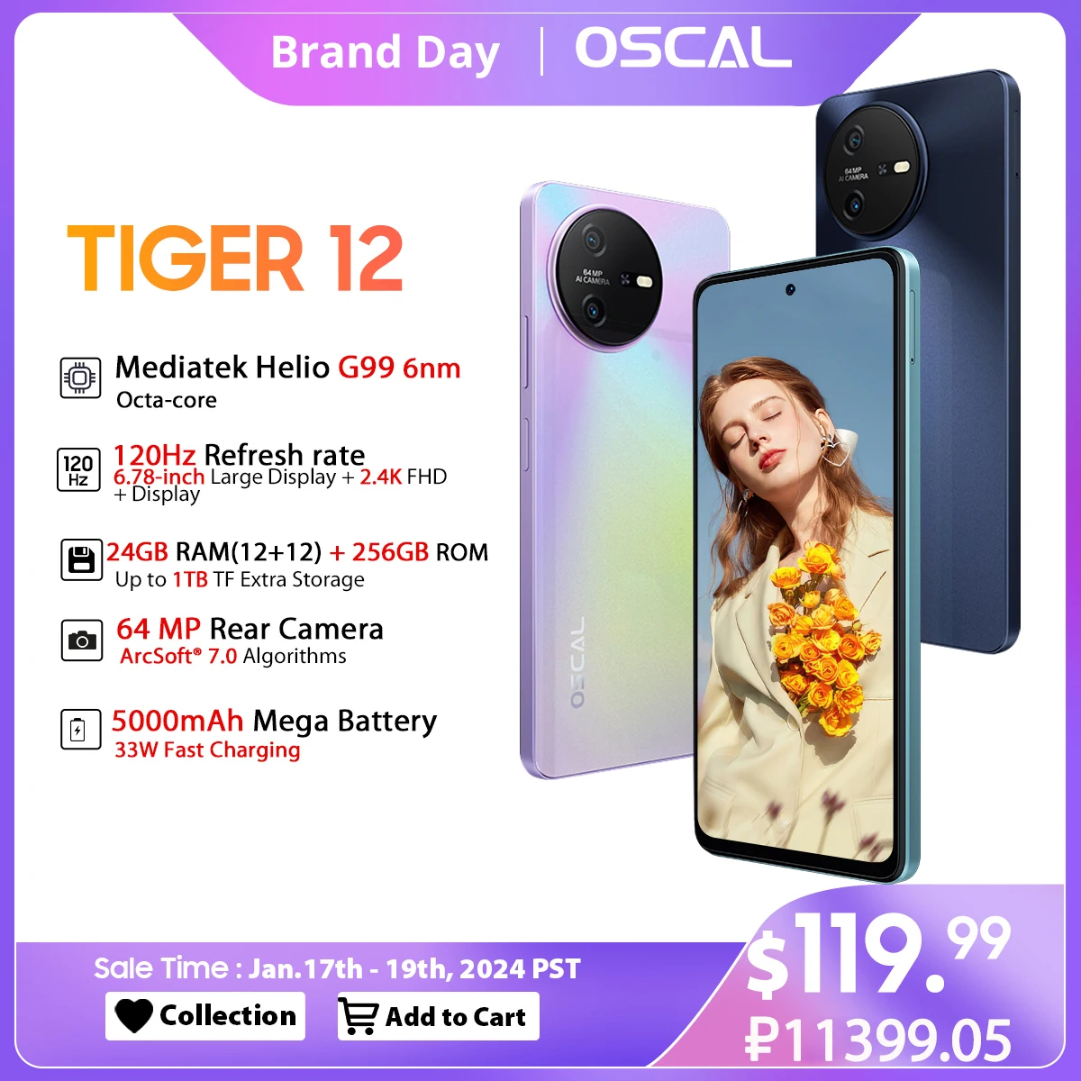 OSCAL-TIGER 12 Smartphone, Android 13, Helio G99, 6,78 