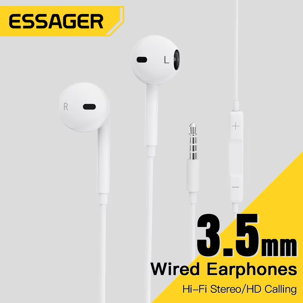 Essager 3.5mm fones de ouvido com fio no ouvido fones de ouvido com fio com microfone estéreo esportes controle em linha para telefones